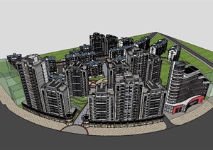 小区详细的建筑规划设计SU(草图大师)模型
