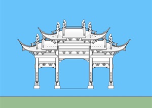 古典中式详细牌坊门SU(草图大师)模型