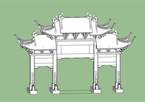 古典中式详细的牌坊门SU(草图大师)模型