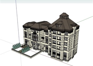 法式大详细平层住宅楼设计SU(草图大师)模型