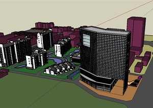 办公及住宅楼综合建筑SU(草图大师)模型