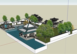 古典中式嬉水公园设计SU(草图大师)模型