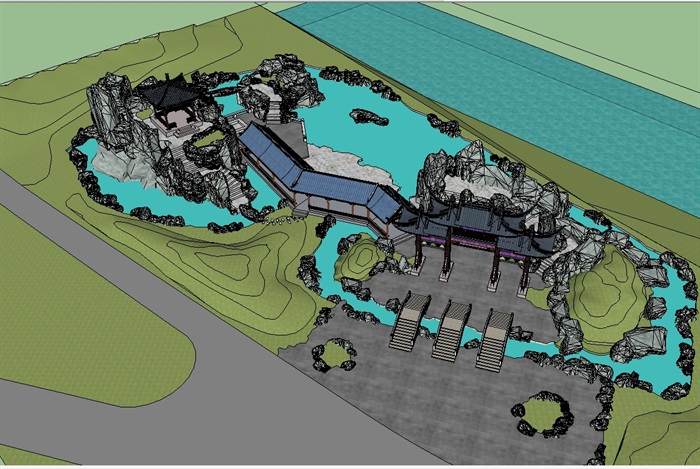 古典園林獨特詳細花園景觀設計su模型原創