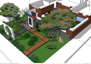 现代住宅景观庭院SU(草图大师)模型
