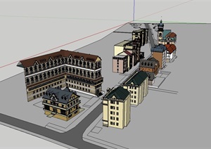 欧式商业街详细建筑模型