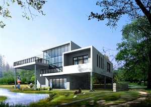 现代水体别墅设计cad方案及效果图