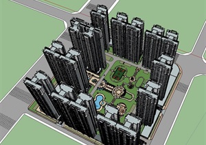 商业住宅详细建筑楼设计SU(草图大师)模型