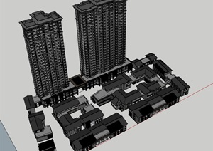 中式住宅及商业街建筑设计SU(草图大师)模型（2017版本）