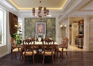 现代风格详细的室内客厅餐饮空间3d模型