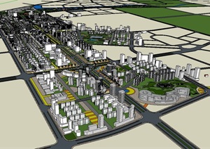 精细城市十字路口建筑景观设计SU(草图大师)模型