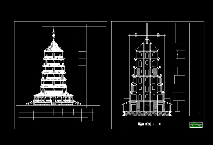 塔建筑设计cad立面图(1)