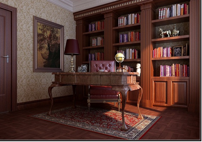 新古典风格书房室内装修max模型(1)