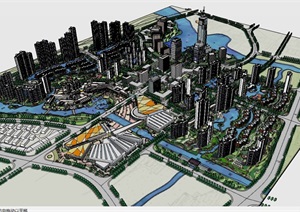 现代风格详细城市综合体总图规划SU(草图大师)模型