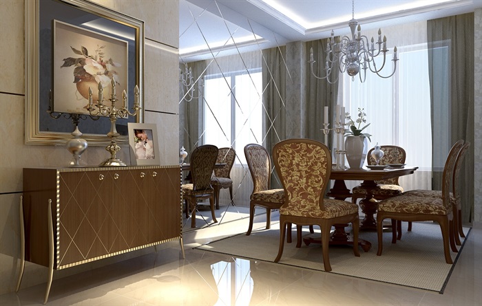 欧式详细的住宅餐厅室内3d模型(1)