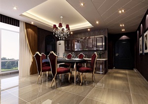 欧式完整的餐厅详细空间设计3d模型