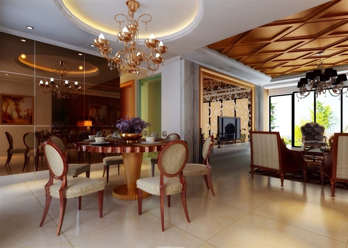 欧式住宅室内空间餐厅设计3d模型(1)