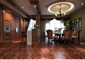 某欧式经典的室内餐厅空间3d模型