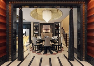 某现代详细的餐厅室内空间3d模型