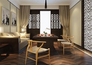 中式风格茶室会客室室内设计3dmax模型