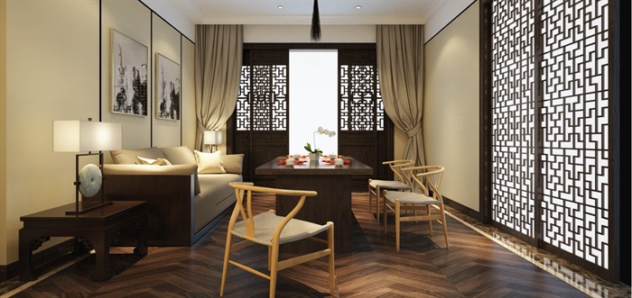 中式风格茶室会客室室内设计3dmax模型(1)