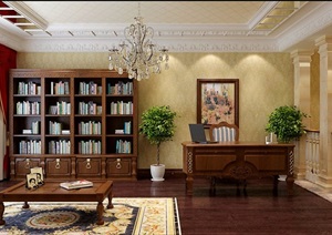 欧式古典风格书房室内设计max模型
