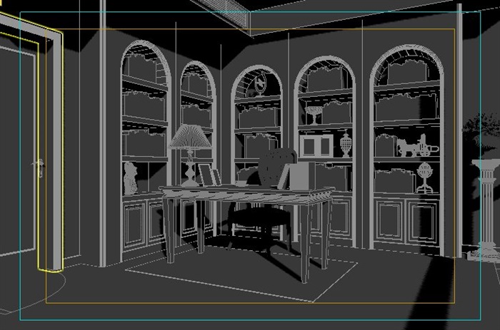 美式风格书房室内设计max模型(2)