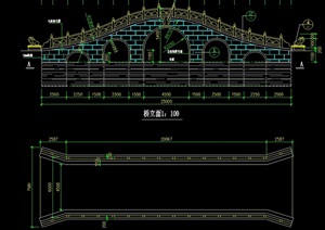 中式过河拱桥设计cad施工图