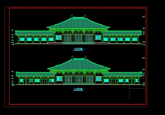 某古典中式寺庙cad平立面施工图(1)