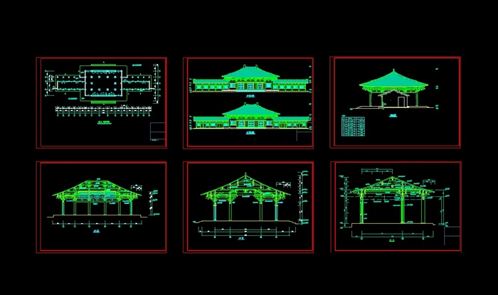 某古典中式寺庙cad平立面施工图(3)