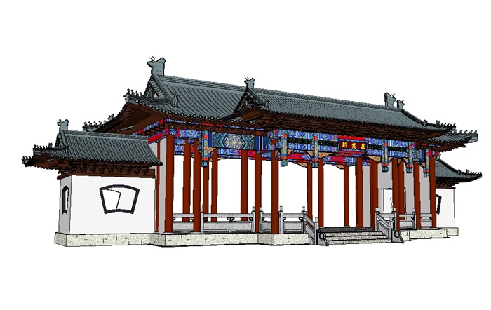 中式古建大门及家具素材设计su模型(2)