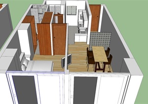现代风格单身公寓家装设计SU(草图大师)模型