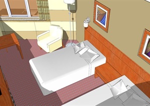 现代简约酒店标间室内设计SU(草图大师)模型