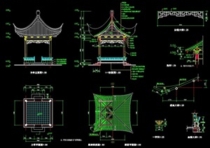 古典中式方亭全套cad施工图