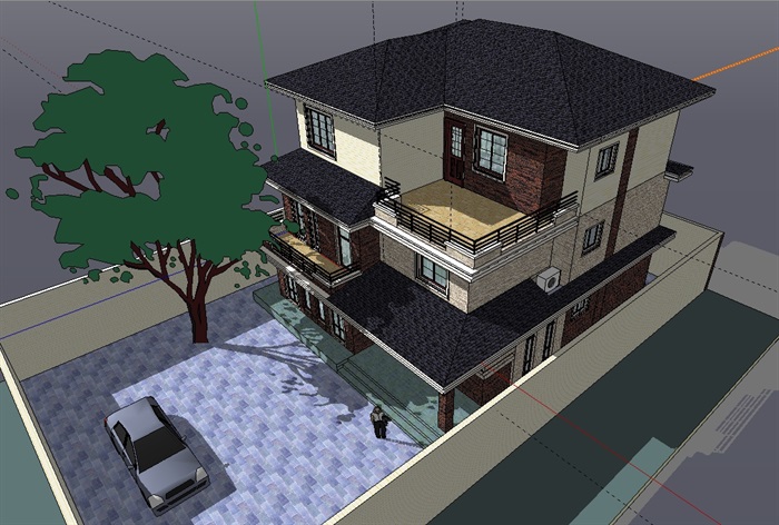新古典独栋别墅建筑su模型(2)