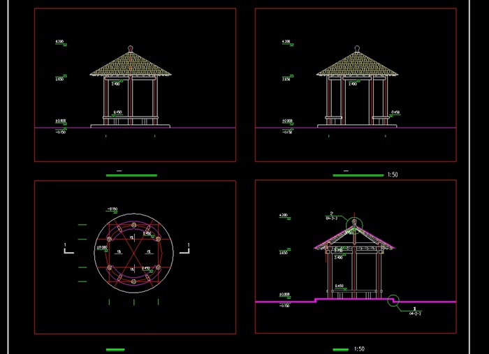 景观圆亭cad全套施工图[原创]
