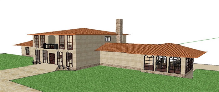 美式风格别墅建筑及室内设计su模型(2)