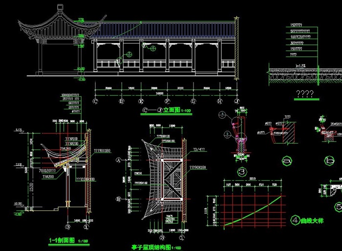 古典中式风格亭廊设计cad施工图(3)