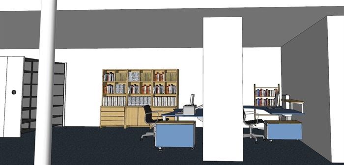 现代完整的图书馆空间su模型