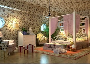 某现代室内空间女儿房设计3d模型
