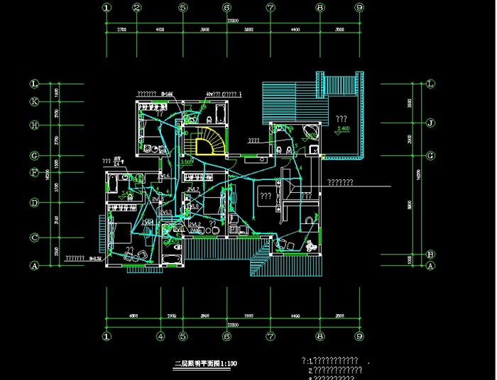 二层别墅建筑结构水电cad施工图(3)