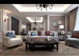 现代详细完整的住宅客厅空间设计3d模型