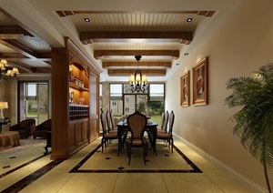 美式室内客餐厅详细设计3d模型含效果图