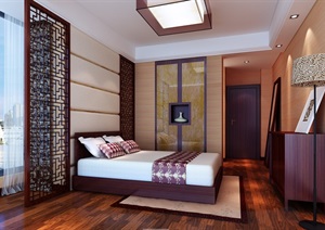 现代详细的卧室空间3d模型