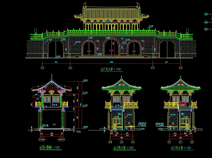 古典中式山门建筑cad施工图(1)