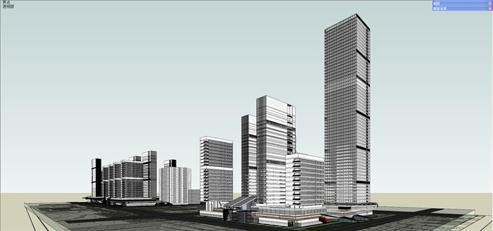 CBD中央办公区商业区与居住区总体建筑su模型