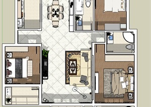 某欧式详细完整的住宅空间装饰SU(草图大师)模型