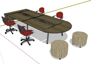 现代详细的桌椅组合设计SU(草图大师)模型