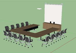现代会议室桌椅组合详细设计SU(草图大师)模型
