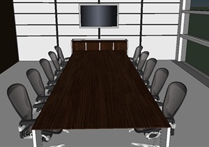 现代详细完整的办公室空间SU(草图大师)模型