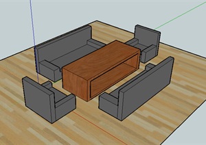 现代简单沙发茶几组合SU(草图大师)模型